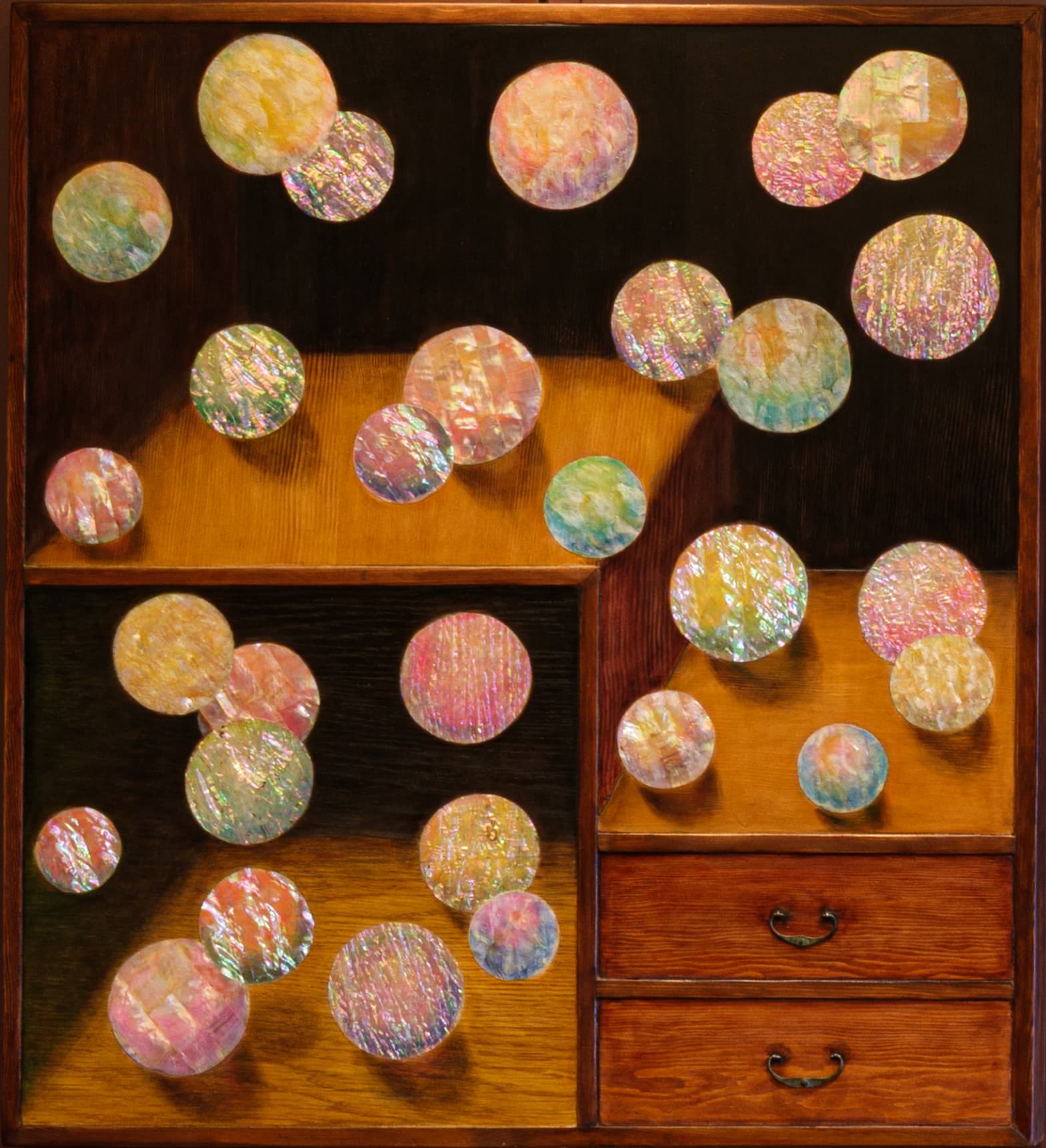 Kim Duck Yong 김덕용, 화양연화, 2026, 나무에 자개, 혼합기법, 100 x 90 cm