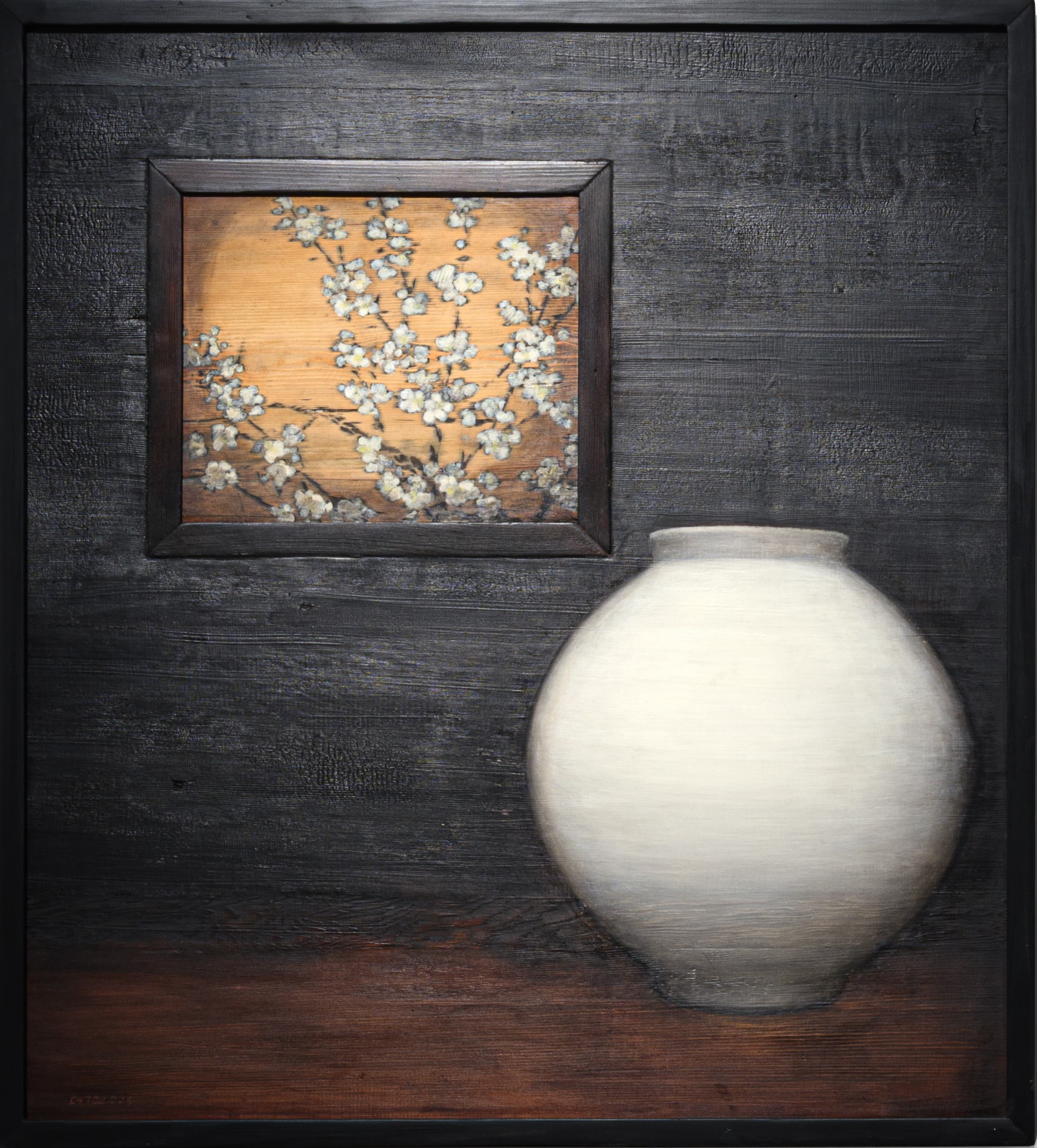 Kim Duck Yong 김덕용, 달이 달에게, 2023, 나무에 단청, 혼합기법, 100 x 90 cm