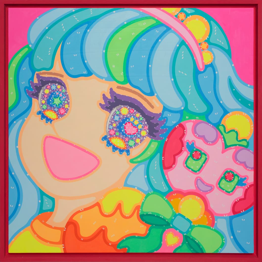 Lee Sara 이사라, Wonderland, 2024, Acrylic on wood, Cherry Red Frame, 64x64cm