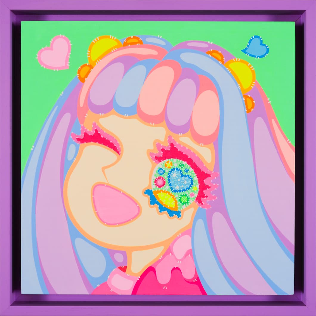 Lee Sara 이사라, Wonderland, 2025, Acrylic on wood, lavender frame, 32x32cm