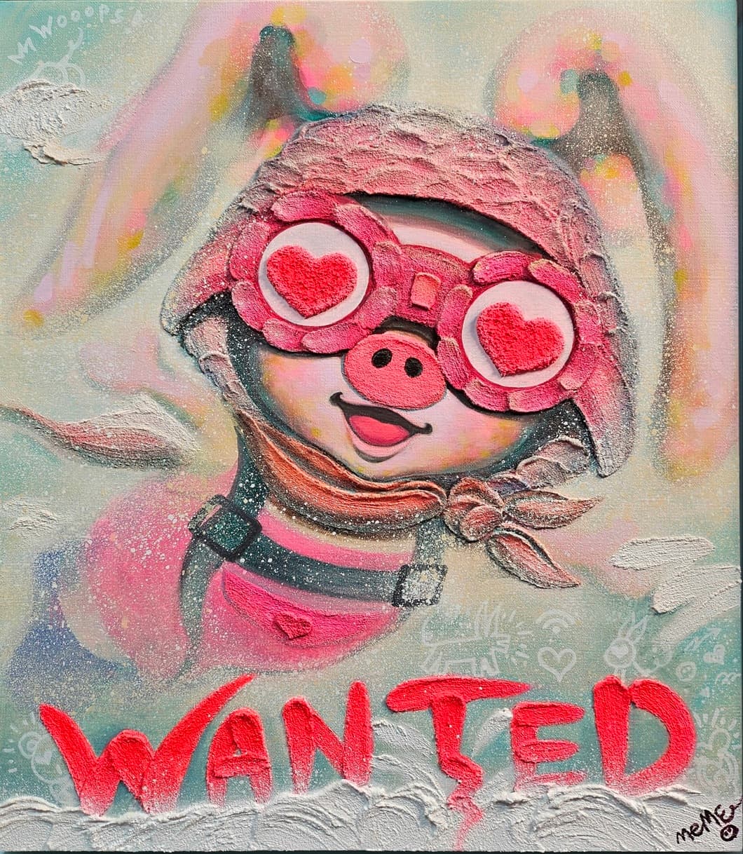 MeME 미미, WANTED 72 Moving, 2024, acrylic & mixed media on canvas, 45.5 x 53 cm