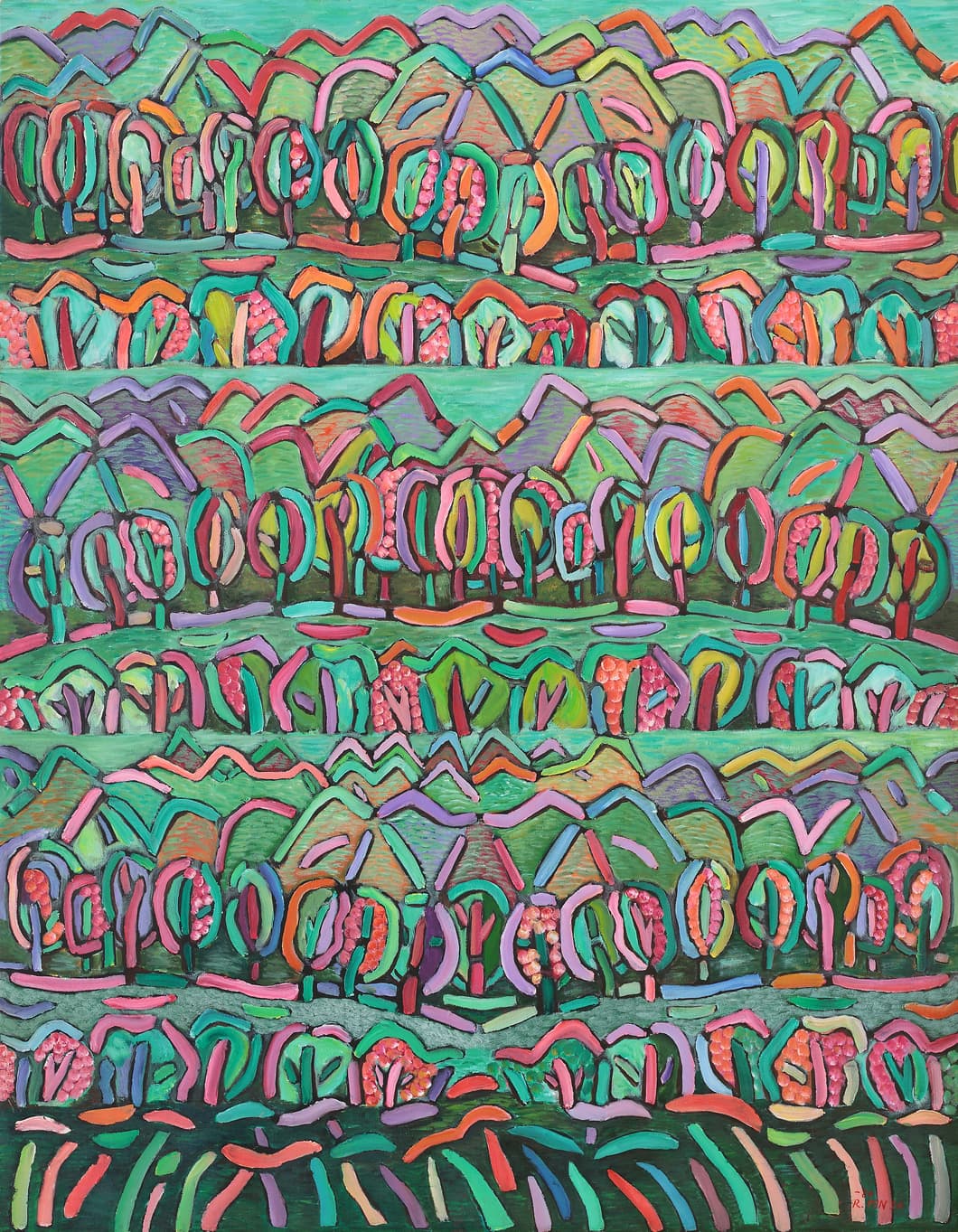 Ryu Minja 류민자, 풍요, 1984, 한지에 채색, 116.8x91cm