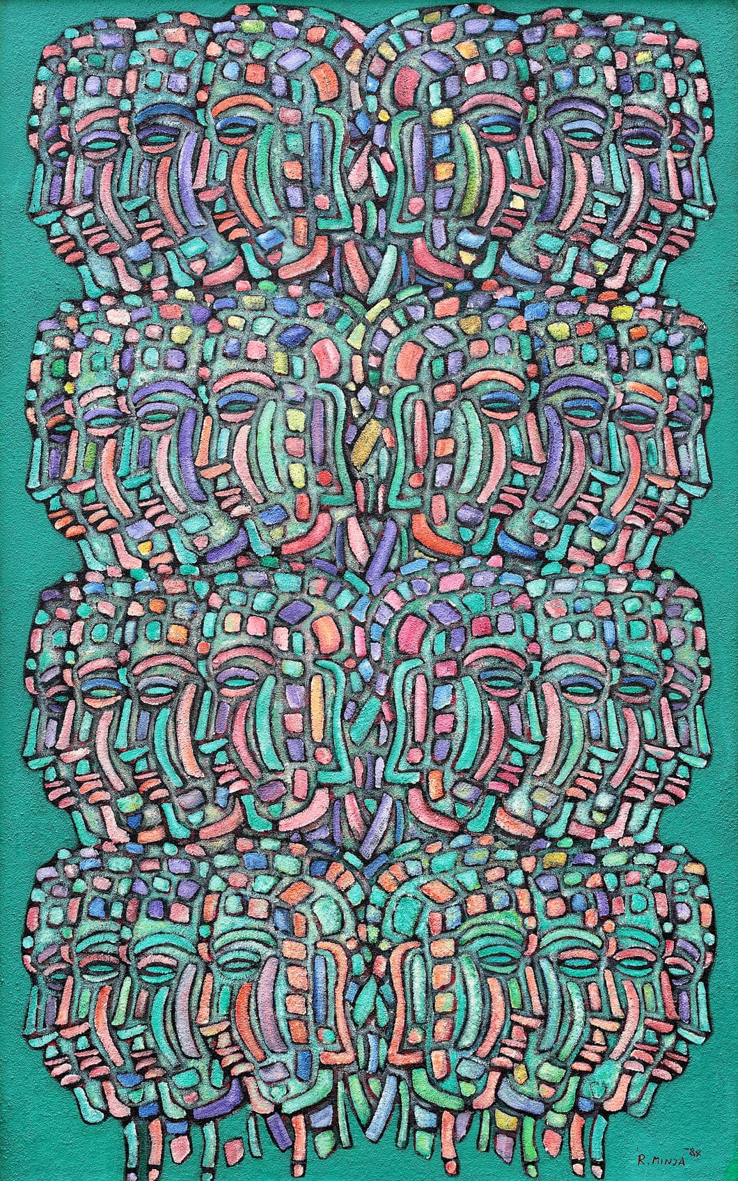 Ryu Minja 류민자, 군상, 1984, 샌드캔버스에 아크릴릭, 145.5x97.0cm