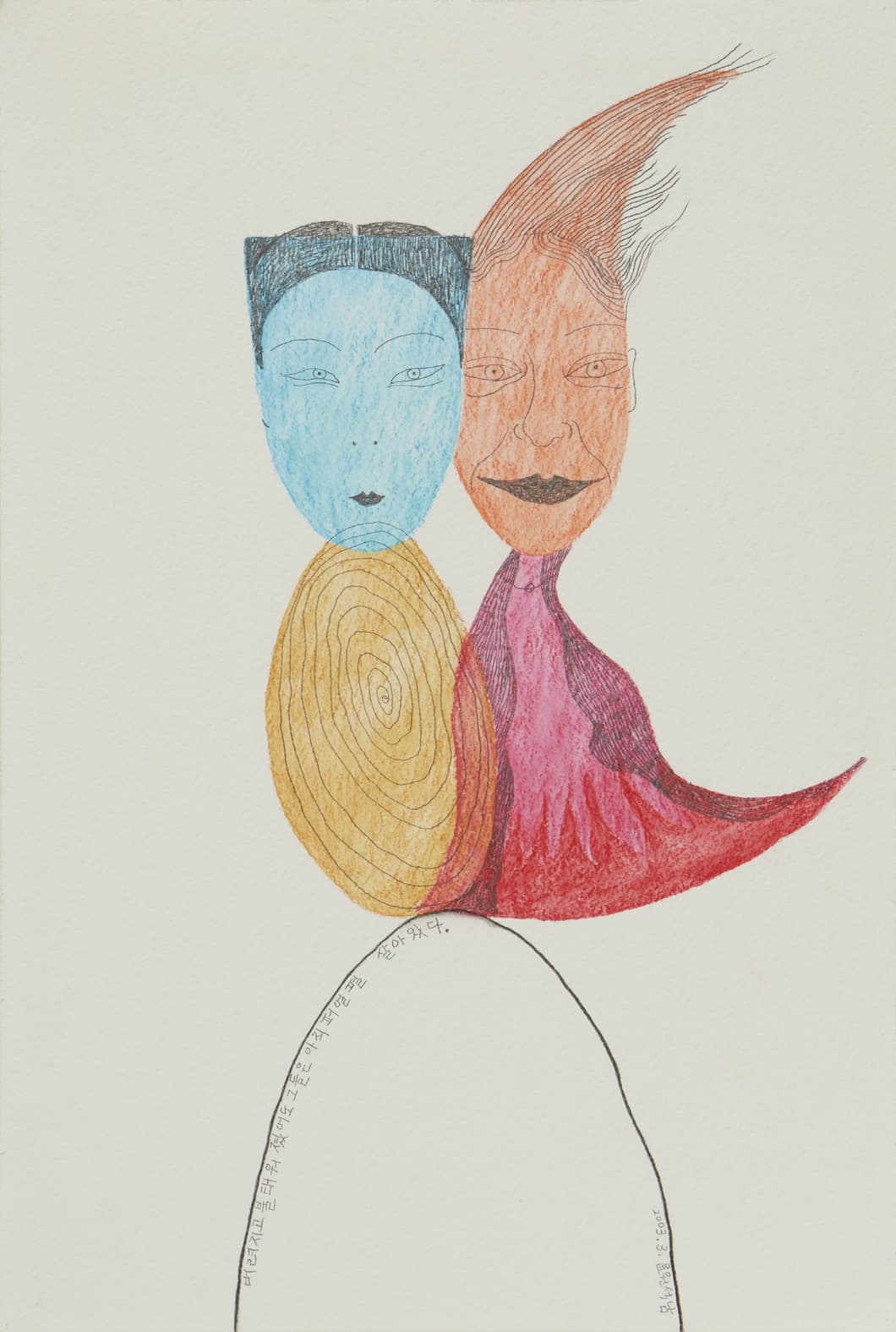 Yoon Suknam 윤석남, 버려지고 불태워졌지만 아직도 그들은 퍼얼펄 살아있다., 2003, 종이에 색연필, 45x30cm