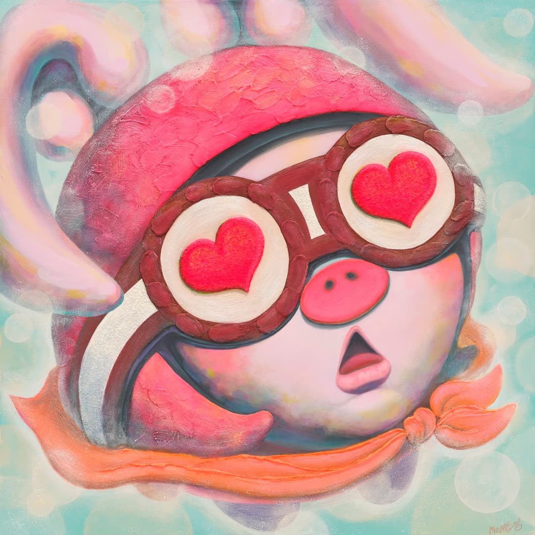 PIGME! LOVE ME!_2024, acrylic&mixed media on canvas, 130x130cm