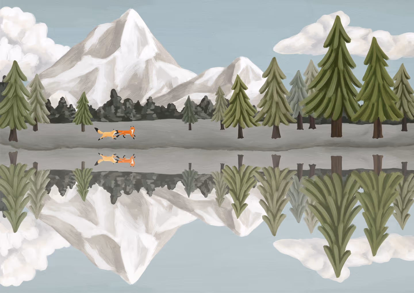 유지우, 그림책 <여우 목도리> 원화 ‘소장:현대어린이책미술관’, digital drawing, 53 x 40.7 cm. 미판매